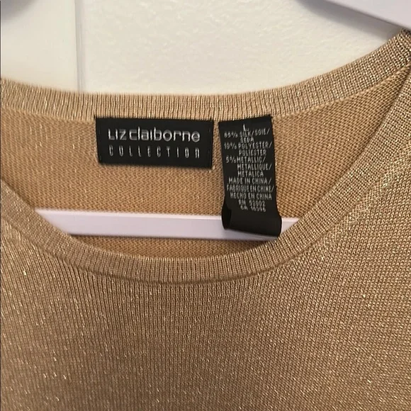 LIKE NEW Gold Shimmer Short Sleeve Sweater Top Silk Blend - Picture 3 of 4